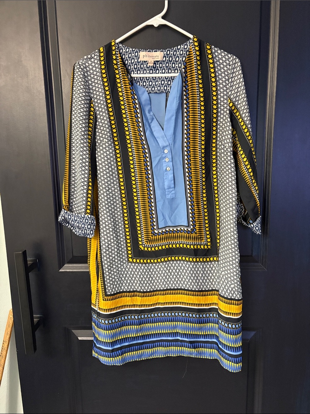 Philosophy Striped Printed Midi Dress in Blue, Yellow & Black